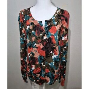 Talbots Floral Cardigan Women's Sz L Multicolor Classic Boho Artsy Soft Preppy